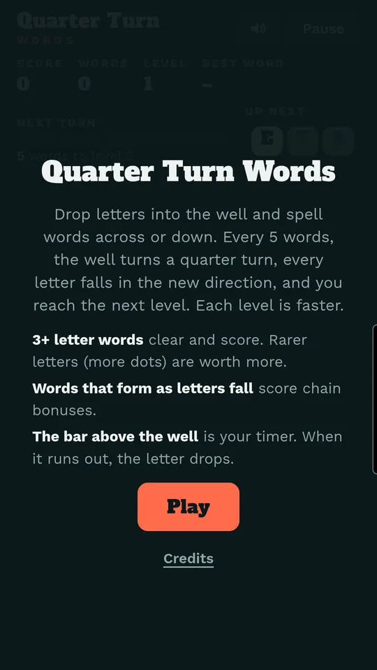 The title screen with the rules