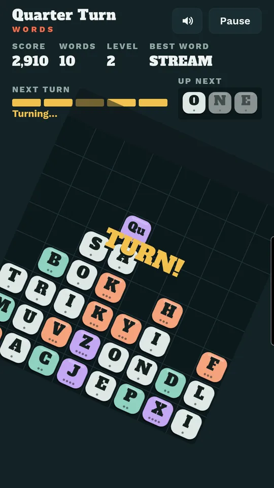 The well mid-turn, its letters about to fall in the new direction