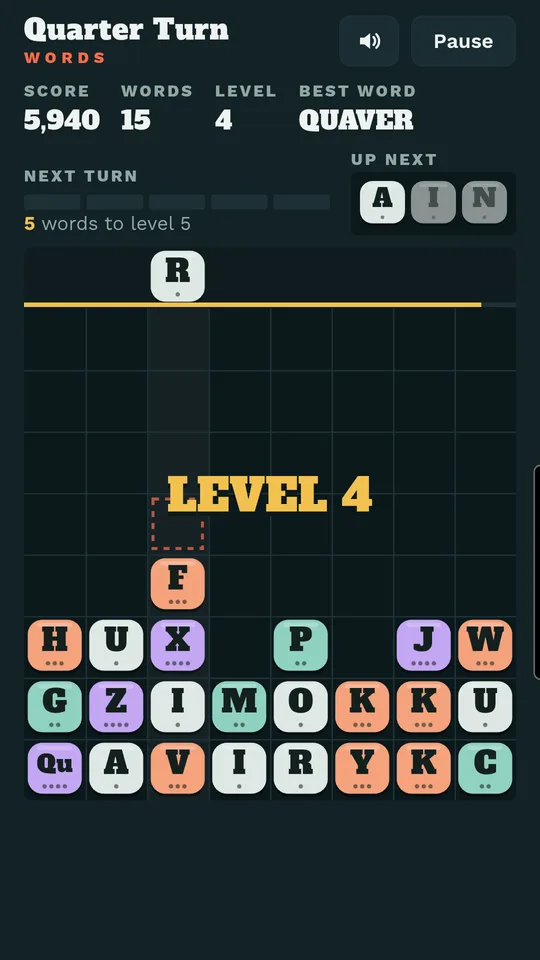 The LEVEL 4 banner after a turn